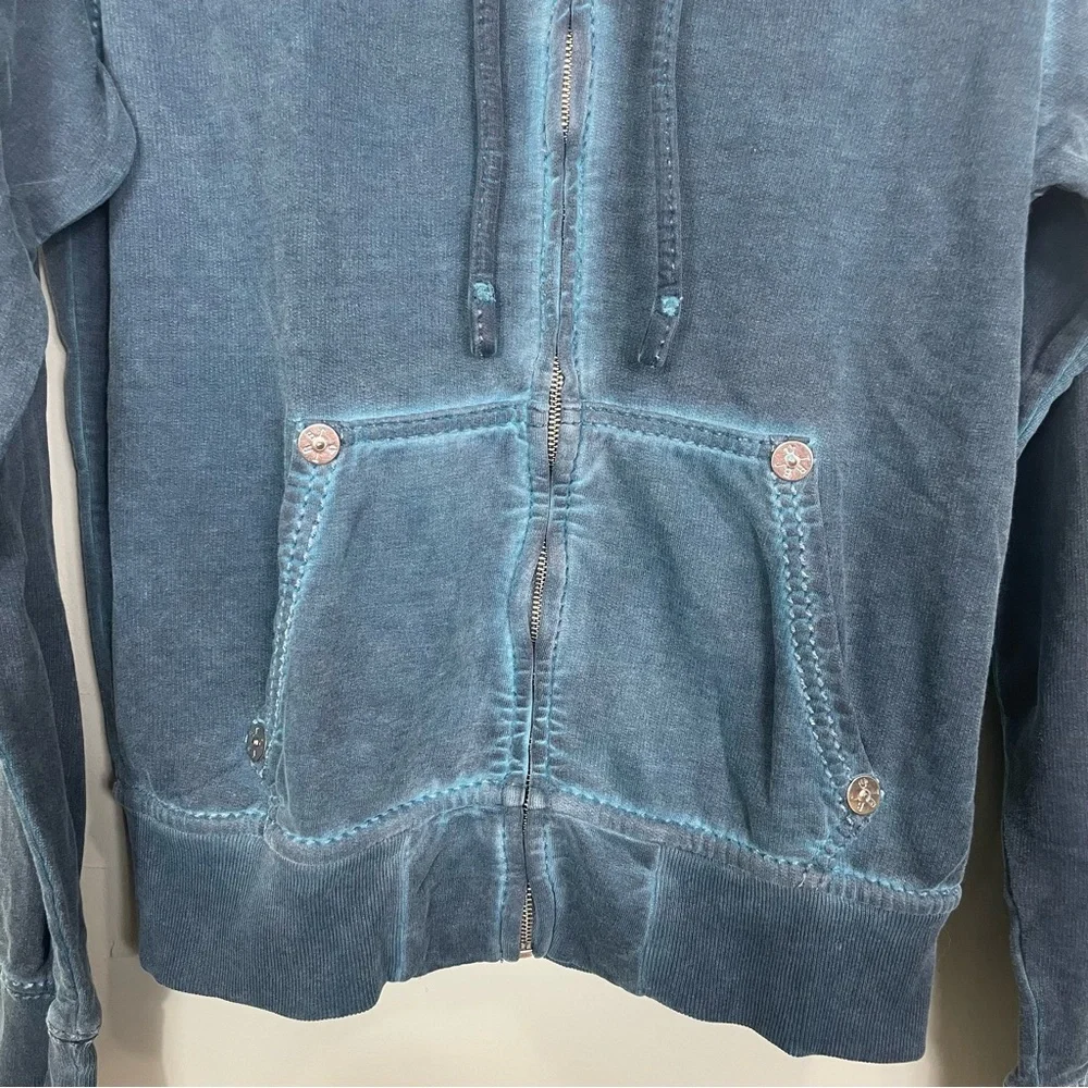 True Religion Unwashed Big T Zip Hoodie Acid Blue Size Medium 100%‎ Cotton